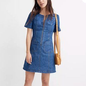 madewell stretch denim short sleeve dress ziip front great fit